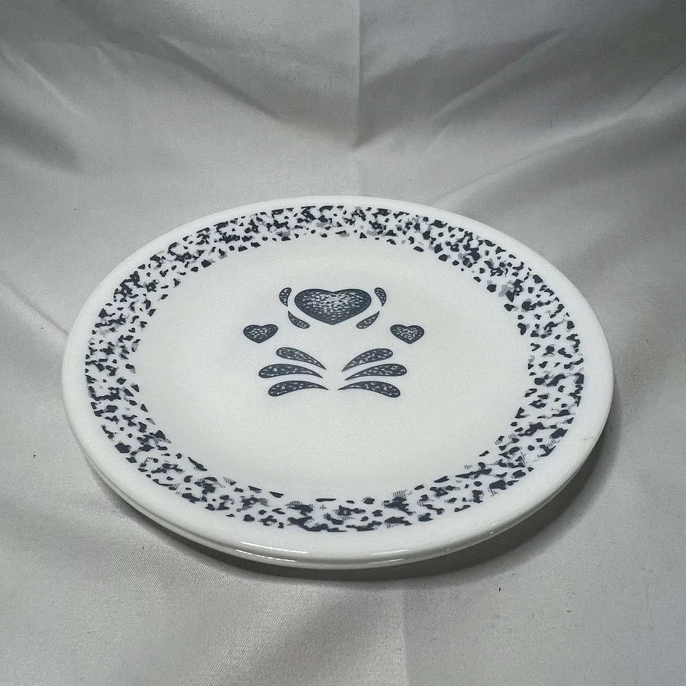Set of 2 Corning Ware Corelle BLUE HEARTS 6'' Dinner Plates Saucer‎ Vintage